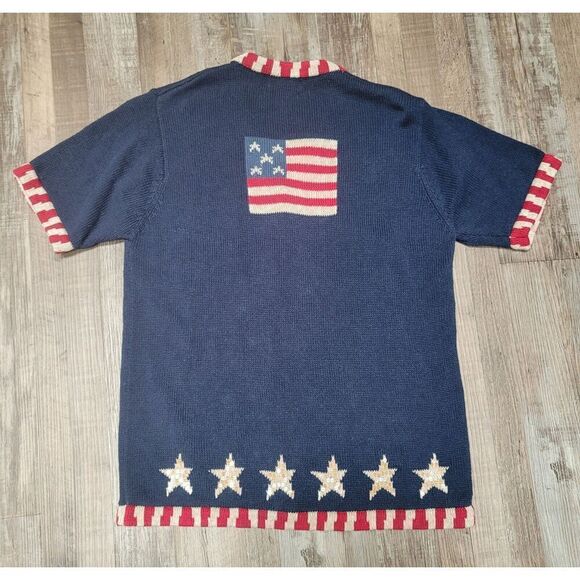 THE QUACKER FACTORY Cardigan M Red White Blue Sequins American Flag Patriotic - Picture 4 of 6